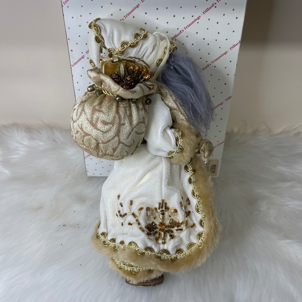 Vintage Dillard's Trimmings 14" Fabric Mache Santa Figurine w/ Box Gold White - Picture 4 of 12